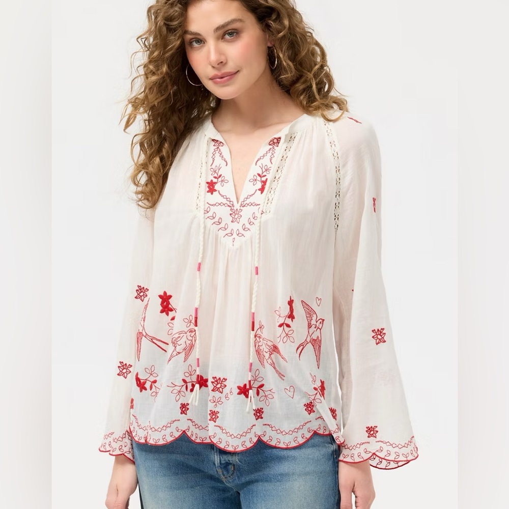 Johnny Was‎ LANEY SCALLOP BLOUSE Size Large NWT